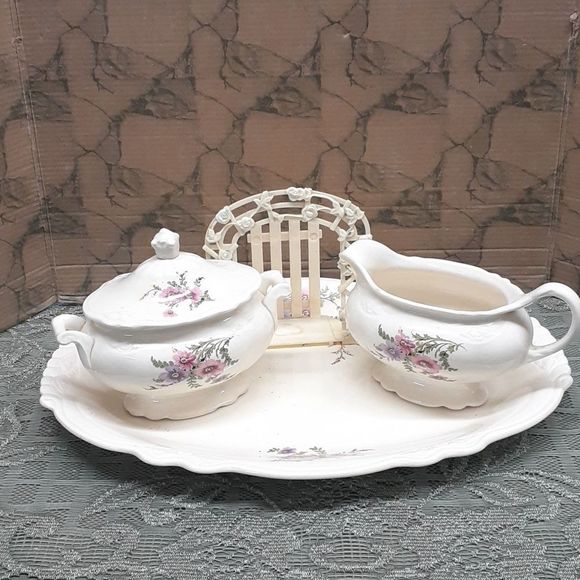 Homer Laughlin Other - 4 pc. HOMER LAUGHLIN VIRGINIA ROSE sugar/creamer set,oval platter,napkin holder